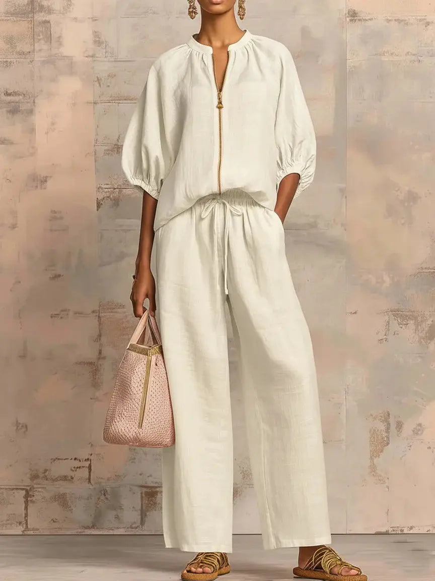 Women'S Matching Lounge Set Quarter Zip Pullover Top Loose Wide Leg Pants 2 Piece Sweatsuit Casual Outfit