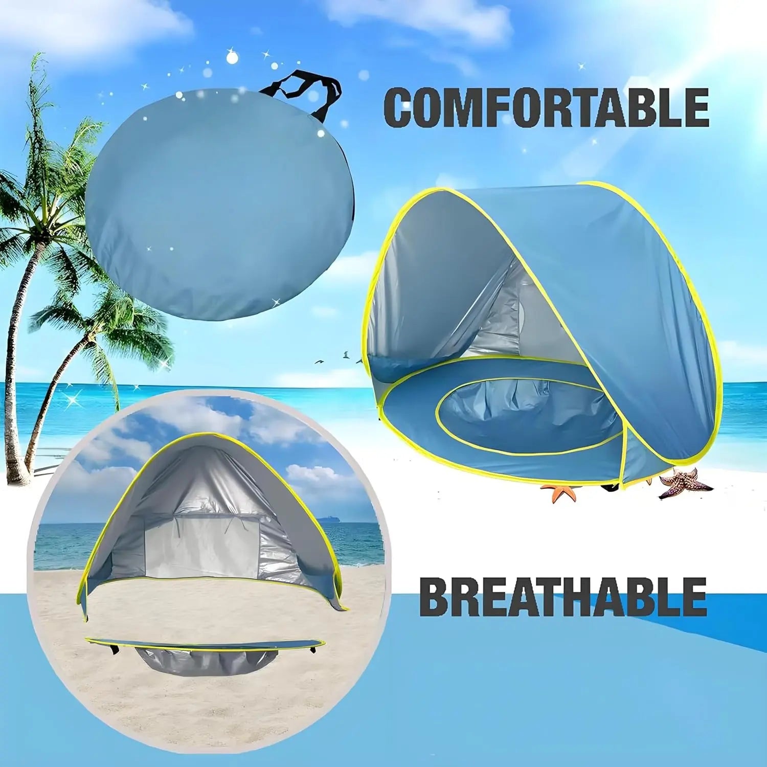 Pop up Baby Beach Tent & Pool Combo – Instant Setup Sun Shelter with UV Protection – Portable Shade Canopy with Carry Bag – for Beach, Camping, Travel & Backyard – Blue