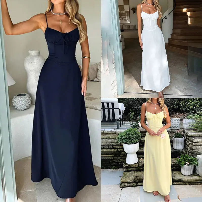 Sweetheart Neck White Maxi Dress | Boho Spaghetti Strap Flowy Long Dress | Feminine Bridal Party Evening Gown- Perfect for Bridal Shower, Beach Wedding & Date Night!