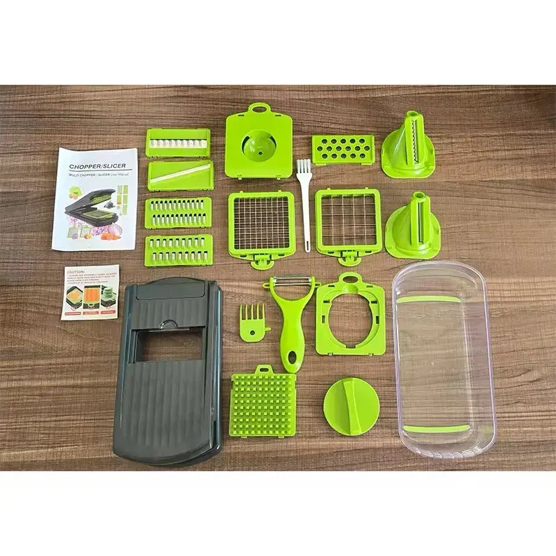 15-In-1 Multifunctional Vegetable Chopper with 8 Blades Portable Stainless Steel Cutter for Salad Garlic & More Kitchen Gadgets Cooking Kitchenware Cutting Green Utensils Watermelon Cutting Tool Chicken Shredder Slicer Kitchen Accessories