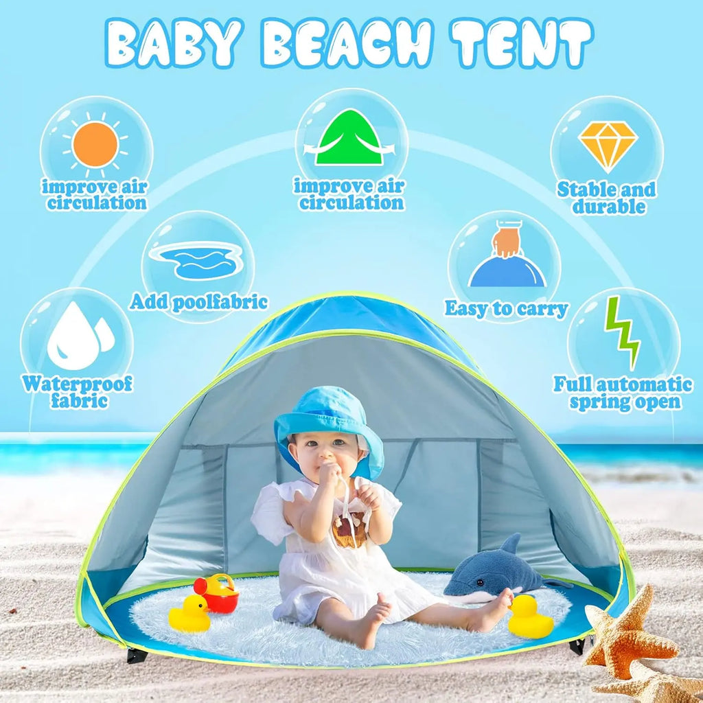Pop up Baby Beach Tent & Pool Combo – Instant Setup Sun Shelter with UV Protection – Portable Shade Canopy with Carry Bag – for Beach, Camping, Travel & Backyard – Blue