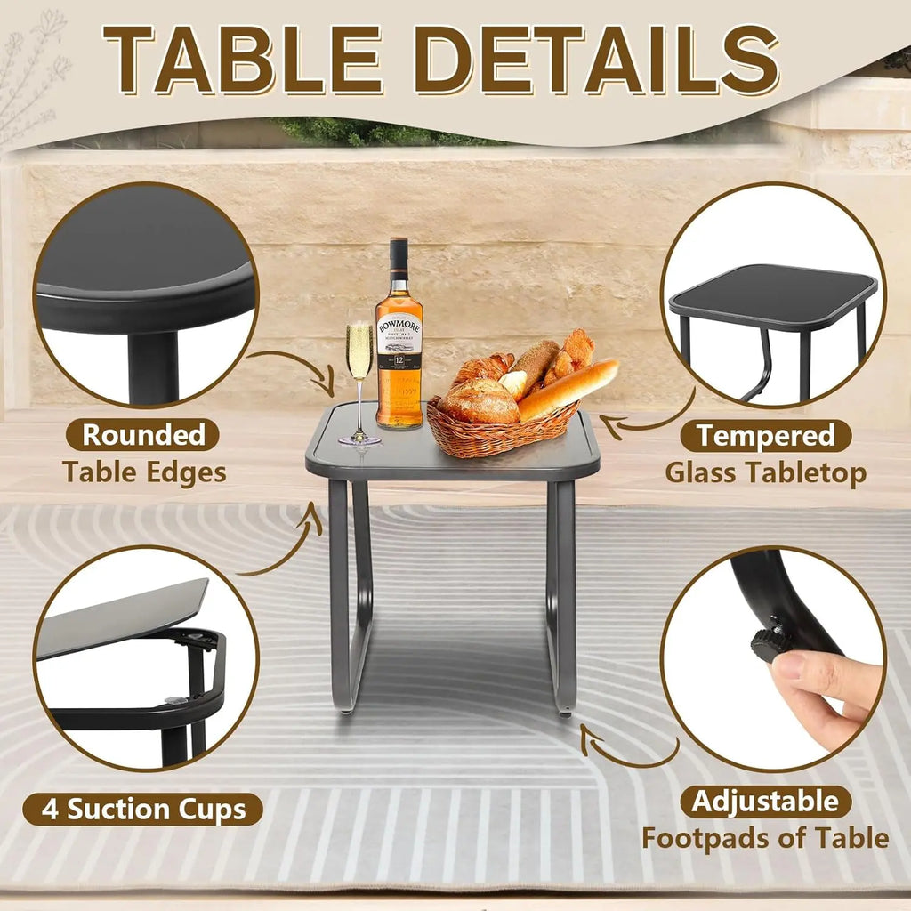 INTERGREAT 3-Piece Outdoor Rocking Bistro Set, Outdoor Furniture Set with Patio Rocking Chairs, and Glass-Top Table, Small Conversation Set of 3 for Porch, Lawn, Garden, Yard, Balcony, Poolside