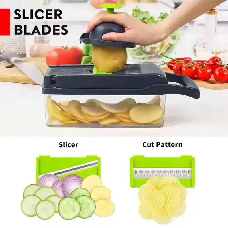 15-In-1 Multifunctional Vegetable Chopper with 8 Blades Portable Stainless Steel Cutter for Salad Garlic & More Kitchen Gadgets Cooking Kitchenware Cutting Green Utensils Watermelon Cutting Tool Chicken Shredder Slicer Kitchen Accessories