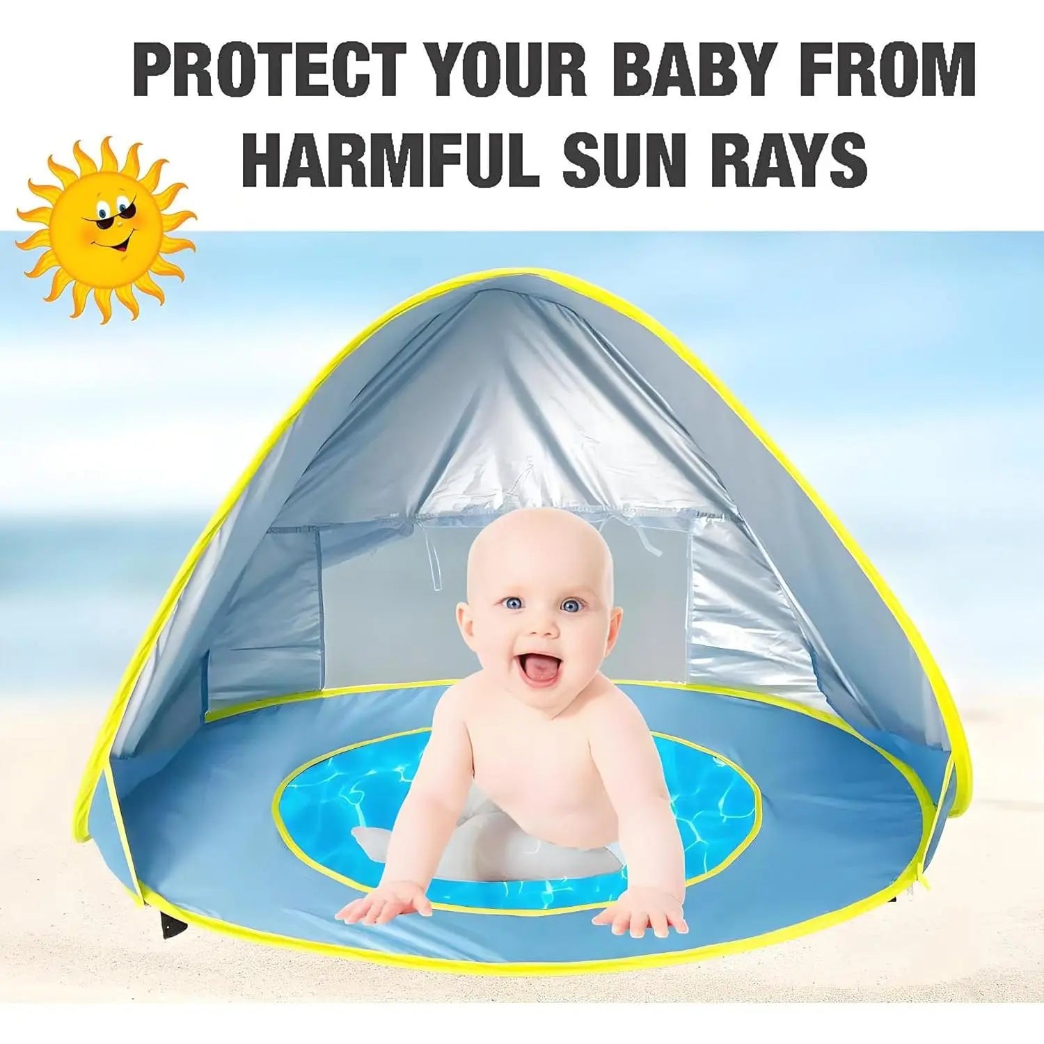 Pop up Baby Beach Tent & Pool Combo – Instant Setup Sun Shelter with UV Protection – Portable Shade Canopy with Carry Bag – for Beach, Camping, Travel & Backyard – Blue
