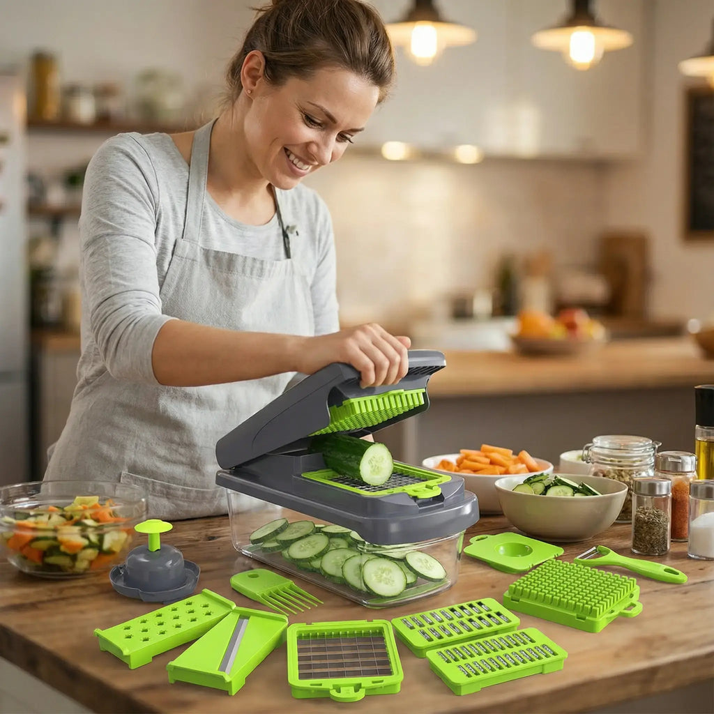 15-In-1 Multifunctional Vegetable Chopper with 8 Blades Portable Stainless Steel Cutter for Salad Garlic & More Kitchen Gadgets Cooking Kitchenware Cutting Green Utensils Watermelon Cutting Tool Chicken Shredder Slicer Kitchen Accessories
