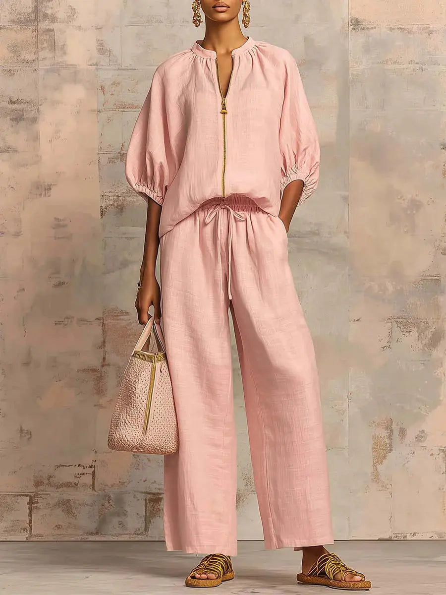 Women'S Matching Lounge Set Quarter Zip Pullover Top Loose Wide Leg Pants 2 Piece Sweatsuit Casual Outfit