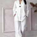 VVZ 2026 Spring/Summer New Arrival Women'S Casual Commuter Set Featuring a Breathable Long-Sleeve Shirt and Loose-Fit Pants—Comfortable and Stylish