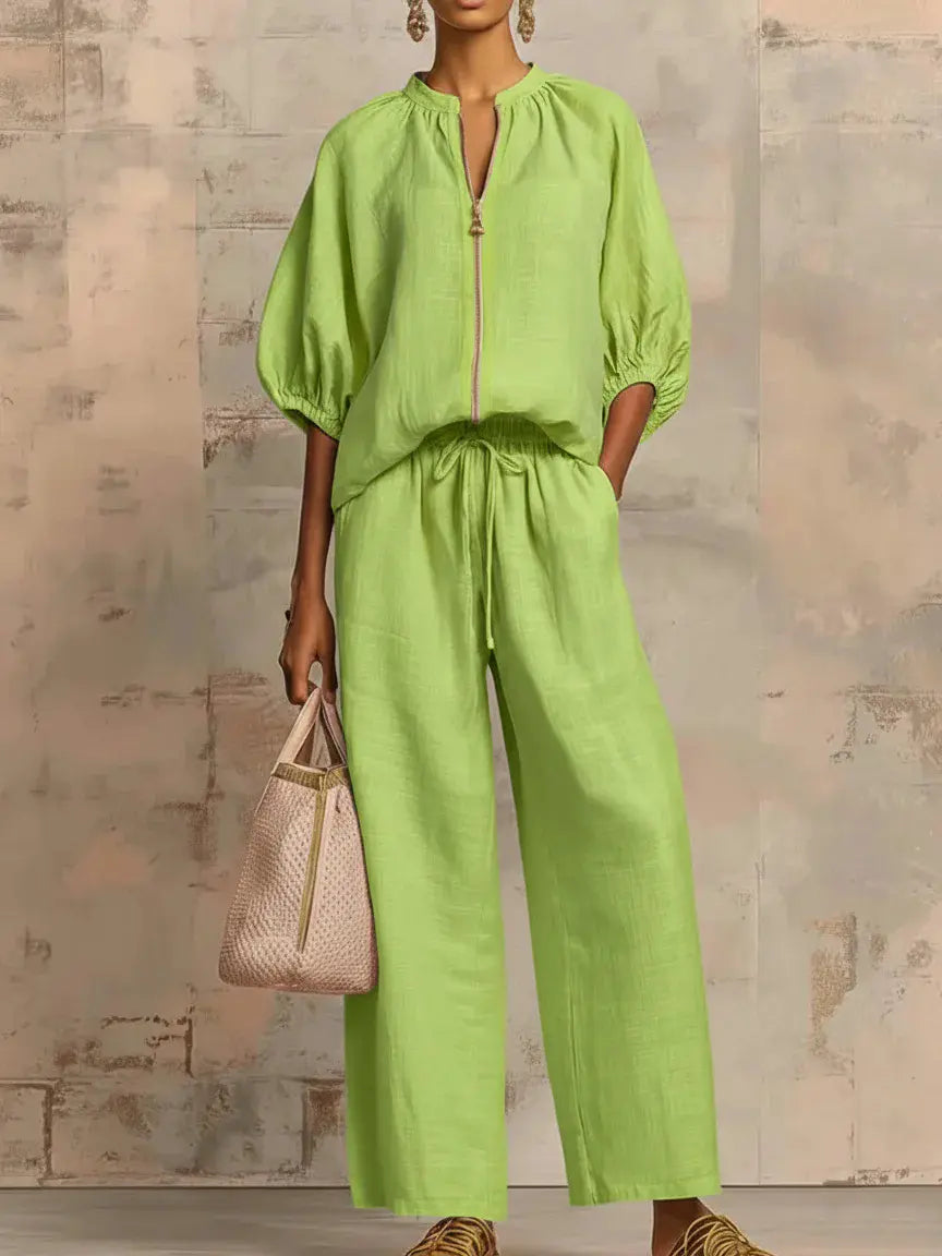 Women'S Matching Lounge Set Quarter Zip Pullover Top Loose Wide Leg Pants 2 Piece Sweatsuit Casual Outfit