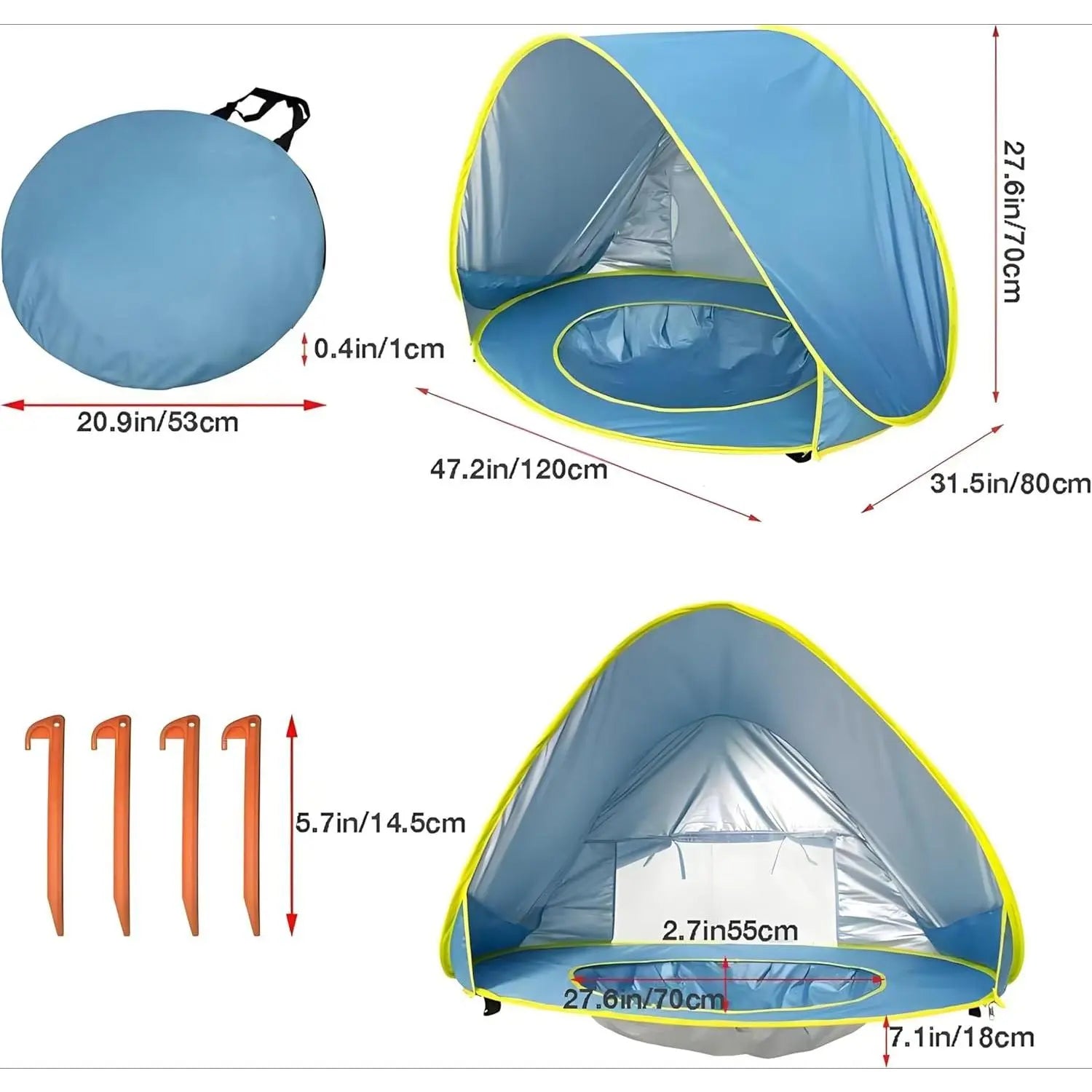Pop up Baby Beach Tent & Pool Combo – Instant Setup Sun Shelter with UV Protection – Portable Shade Canopy with Carry Bag – for Beach, Camping, Travel & Backyard – Blue