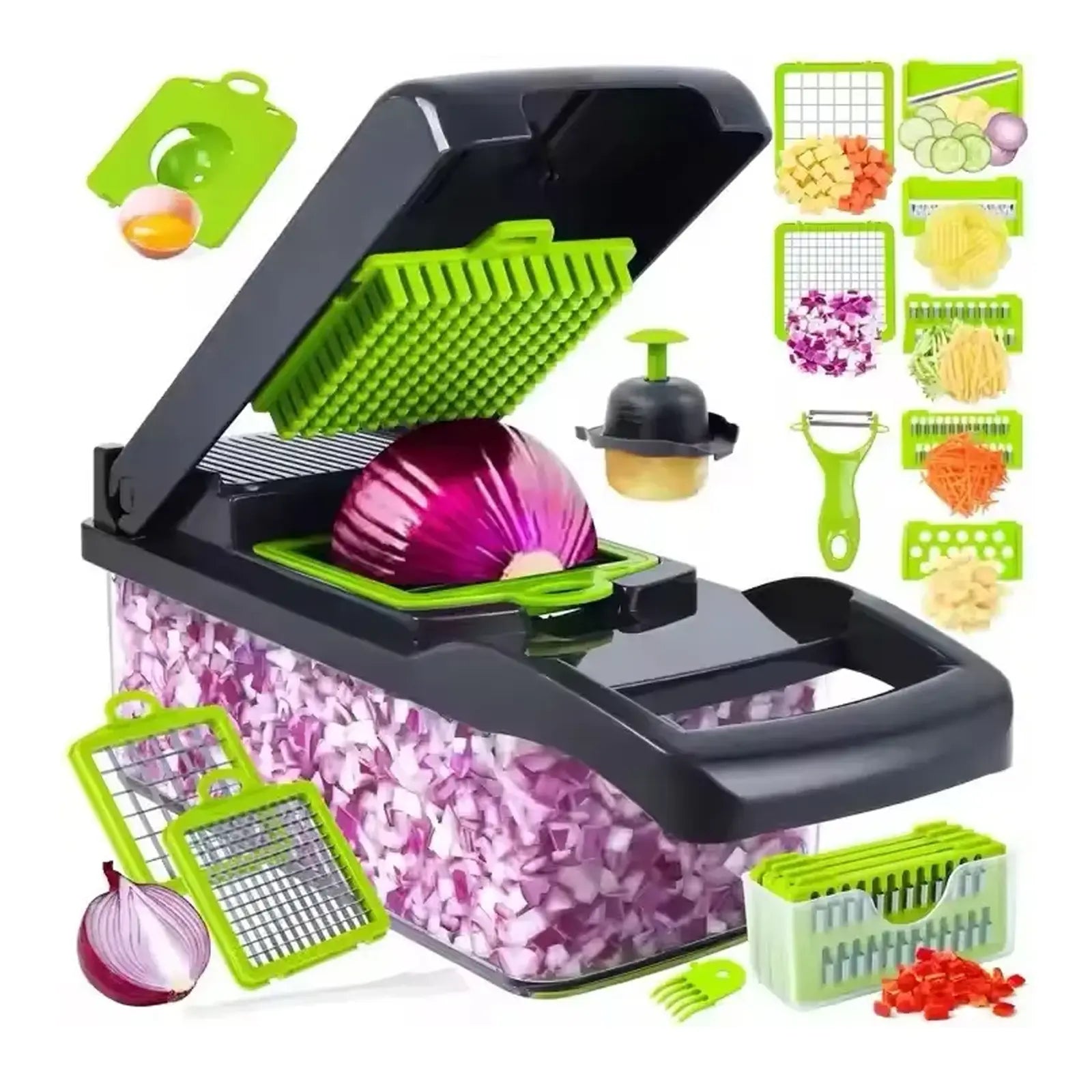15-In-1 Multifunctional Vegetable Chopper with 8 Blades Portable Stainless Steel Cutter for Salad Garlic & More Kitchen Gadgets Cooking Kitchenware Cutting Green Utensils Watermelon Cutting Tool Chicken Shredder Slicer Kitchen Accessories