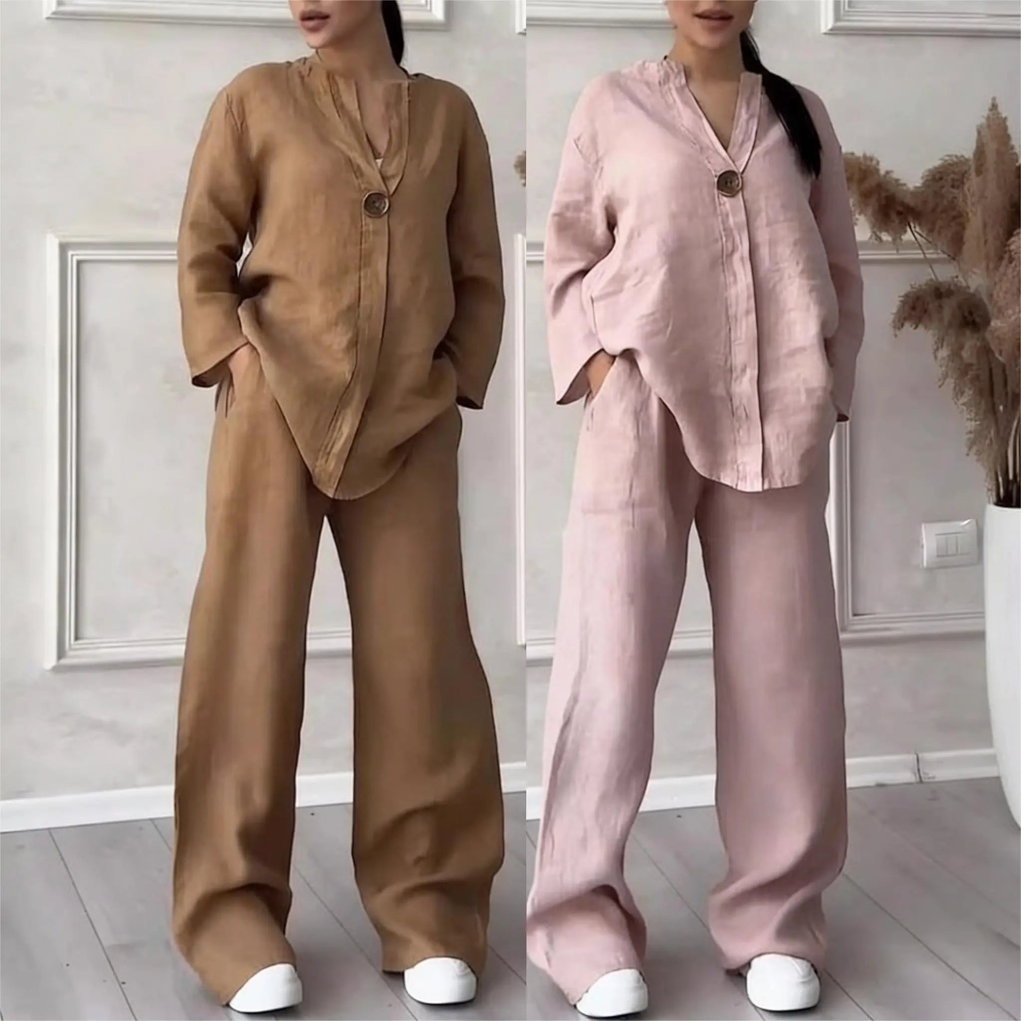 VVZ 2026 Spring/Summer New Arrival Women'S Casual Commuter Set Featuring a Breathable Long-Sleeve Shirt and Loose-Fit Pants—Comfortable and Stylish