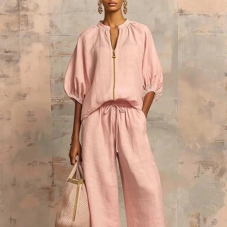 Women'S Matching Lounge Set Quarter Zip Pullover Top Loose Wide Leg Pants 2 Piece Sweatsuit Casual Outfit