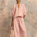 Women'S Matching Lounge Set Quarter Zip Pullover Top Loose Wide Leg Pants 2 Piece Sweatsuit Casual Outfit