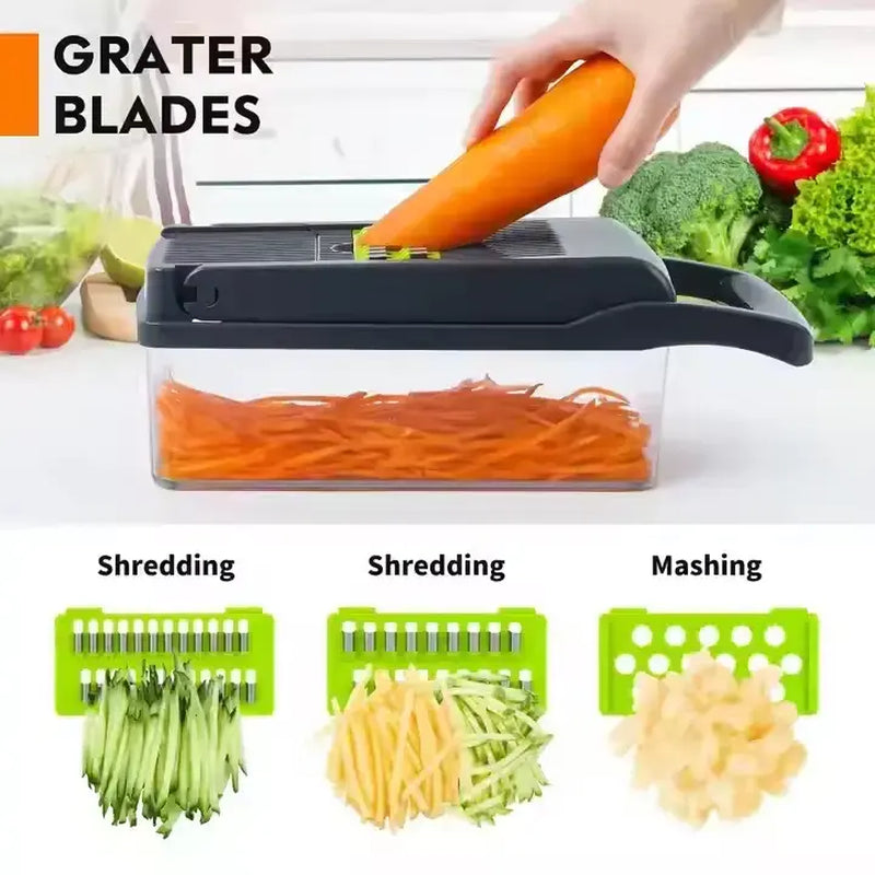 15-In-1 Multifunctional Vegetable Chopper with 8 Blades Portable Stainless Steel Cutter for Salad Garlic & More Kitchen Gadgets Cooking Kitchenware Cutting Green Utensils Watermelon Cutting Tool Chicken Shredder Slicer Kitchen Accessories