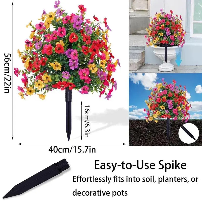 6-Color Artificial Flowers with Built-In Ground Stake, Plastic Faux Daisy Flowers with Eucalyptus Leaves for Outdoor Indoor Garden Home Decor, Fake Greenery Plants for Porch Patio