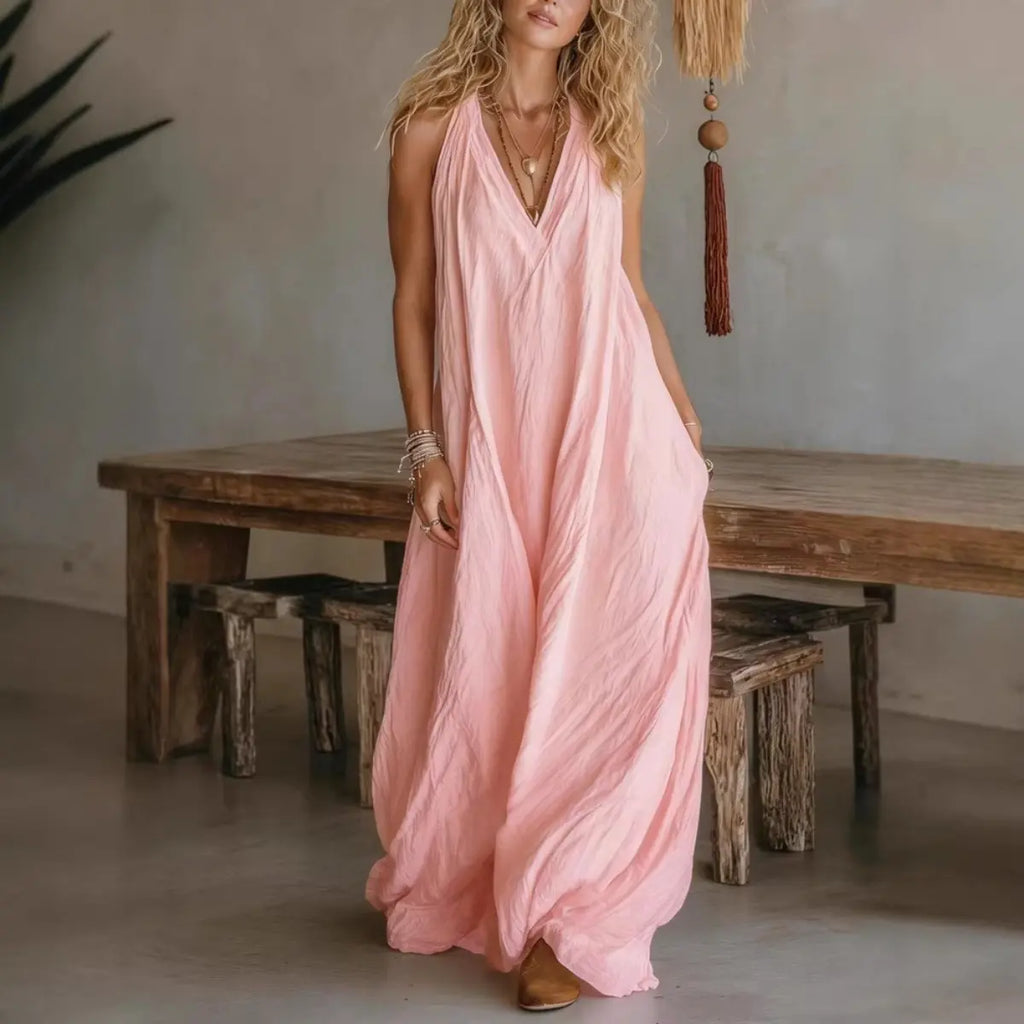 Casual Sleeveless Hollow Holiday Jumpsuit 2026 Fashion High Street Wide Leg Playsuits Simple Solid Color V-Neck Summer Rompers