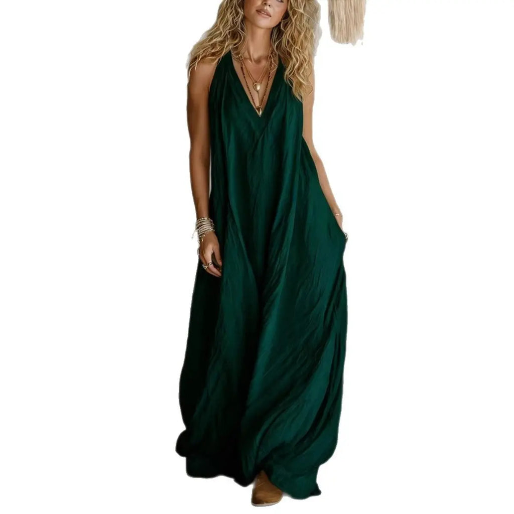Casual Sleeveless Hollow Holiday Jumpsuit 2026 Fashion High Street Wide Leg Playsuits Simple Solid Color V-Neck Summer Rompers
