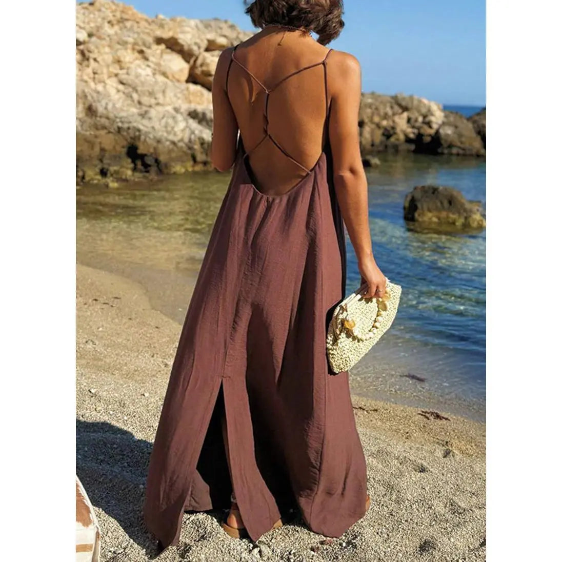 Sexy Crisscross Backless Beach Dress for Women, Long Flowy Summer Sundress, Tropical Holiday & Vacation Maxi Dress