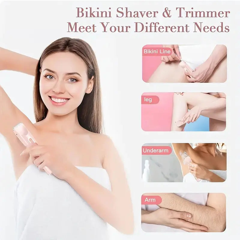 2-In-1 Electric Shaver & Trimmer for Women – Dual-Head Design with Ceramic Blades, 10000RPM Motor, IPX7 Waterproof, Portable for Face, Bikini, Legs, Underarms – Gift Set with Handbag Dual-Head Electric Hair Removal Tool