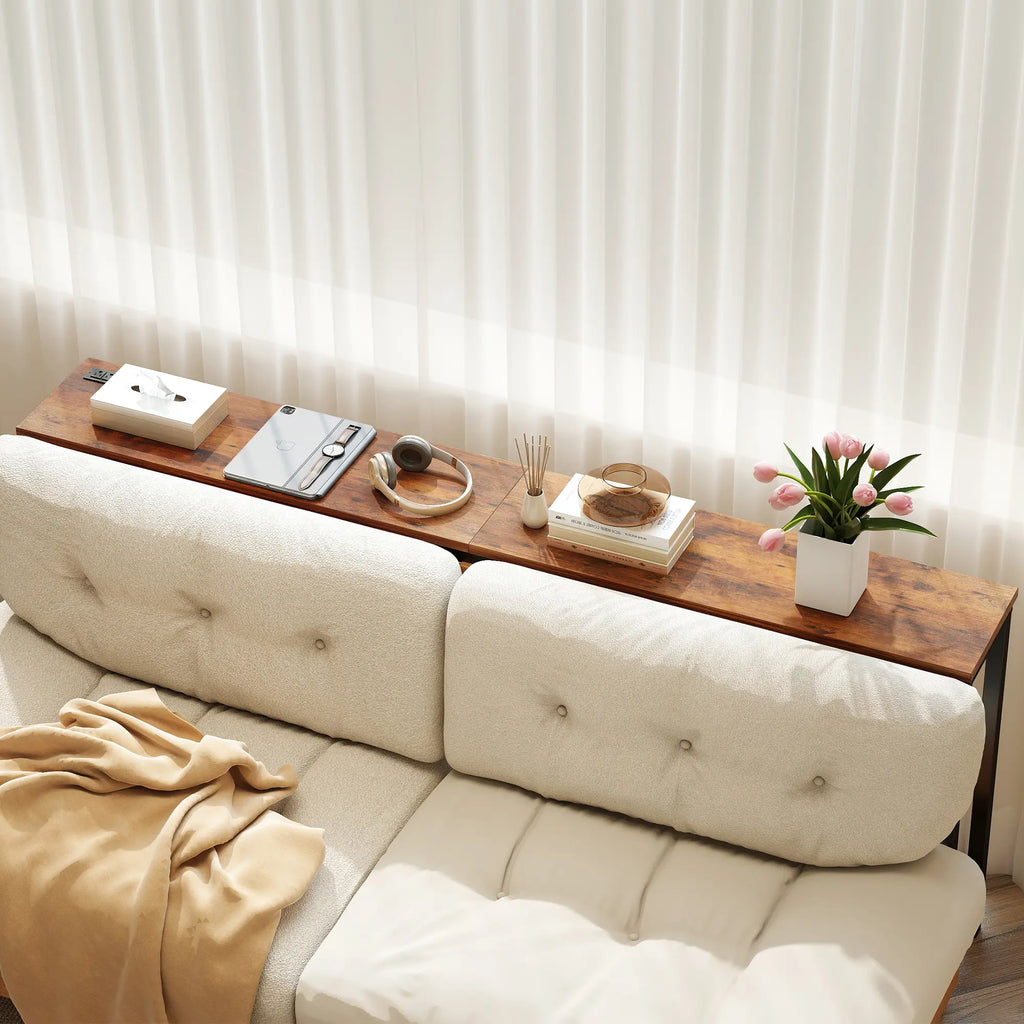 Console Table with Outlet, 63 Inch Sofa Table with Charging Station