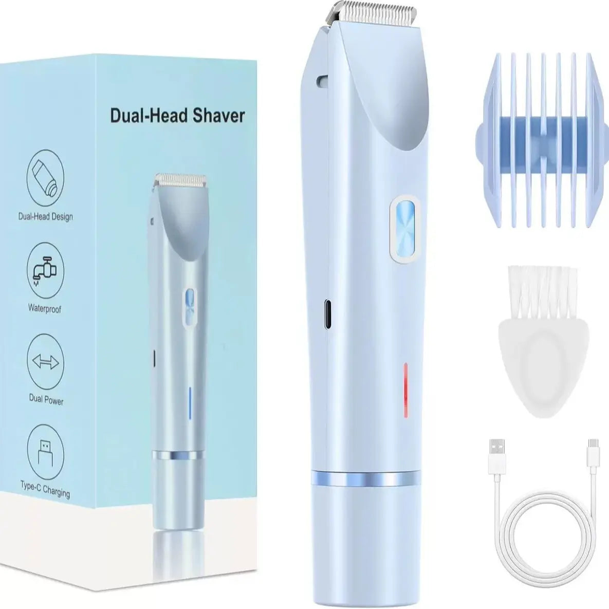 2-In-1 Electric Shaver & Trimmer for Women – Dual-Head Design with Ceramic Blades, 10000RPM Motor, IPX7 Waterproof, Portable for Face, Bikini, Legs, Underarms – Gift Set with Handbag Dual-Head Electric Hair Removal Tool