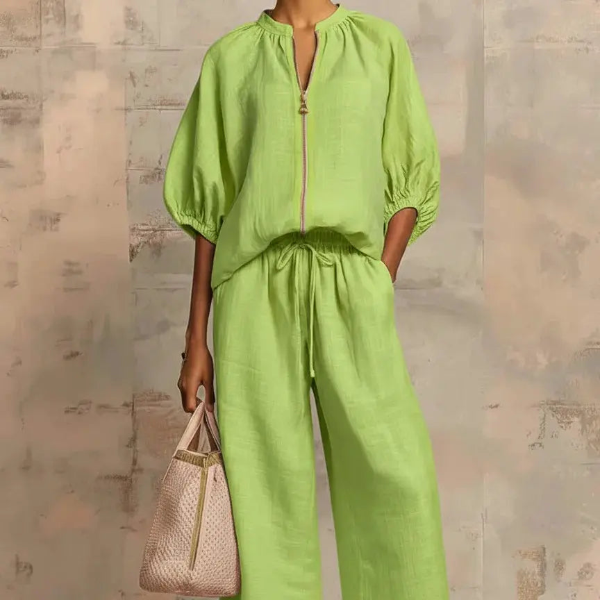 Women'S Matching Lounge Set Quarter Zip Pullover Top Loose Wide Leg Pants 2 Piece Sweatsuit Casual Outfit