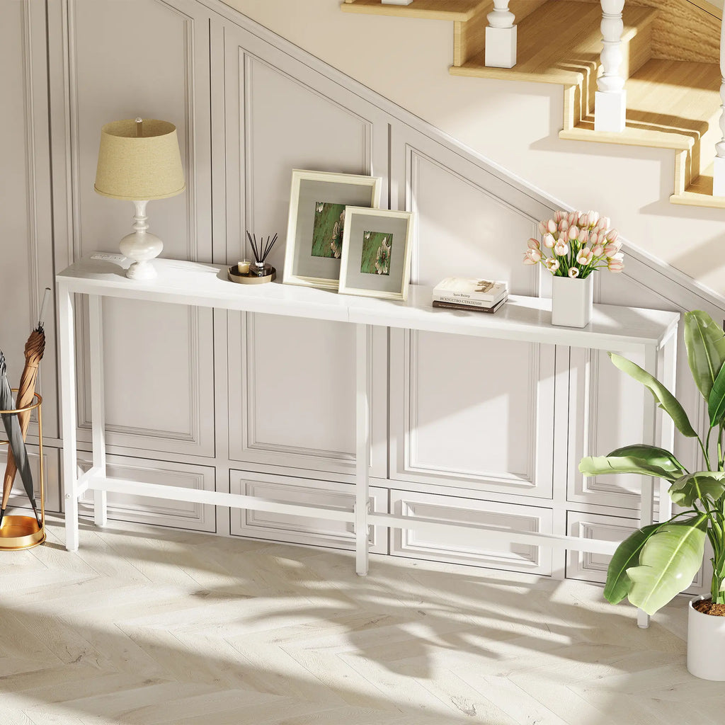 Console Table with Outlet, 63 Inch Sofa Table with Charging Station
