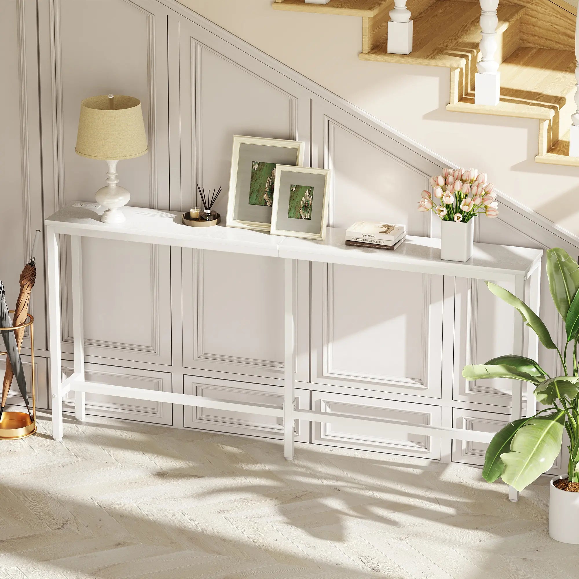 Console Table with Outlet, 63 Inch Sofa Table with Charging Station