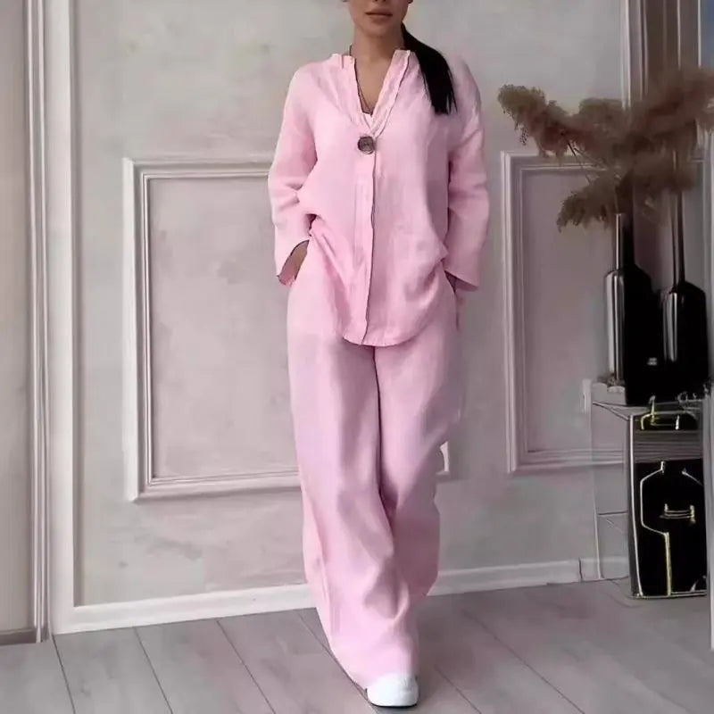 VVZ 2026 Spring/Summer New Arrival Women'S Casual Commuter Set Featuring a Breathable Long-Sleeve Shirt and Loose-Fit Pants—Comfortable and Stylish