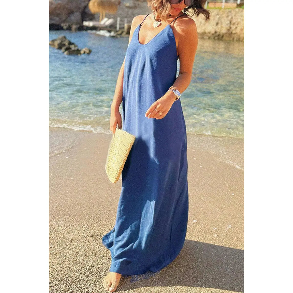 Sexy Crisscross Backless Beach Dress for Women, Long Flowy Summer Sundress, Tropical Holiday & Vacation Maxi Dress