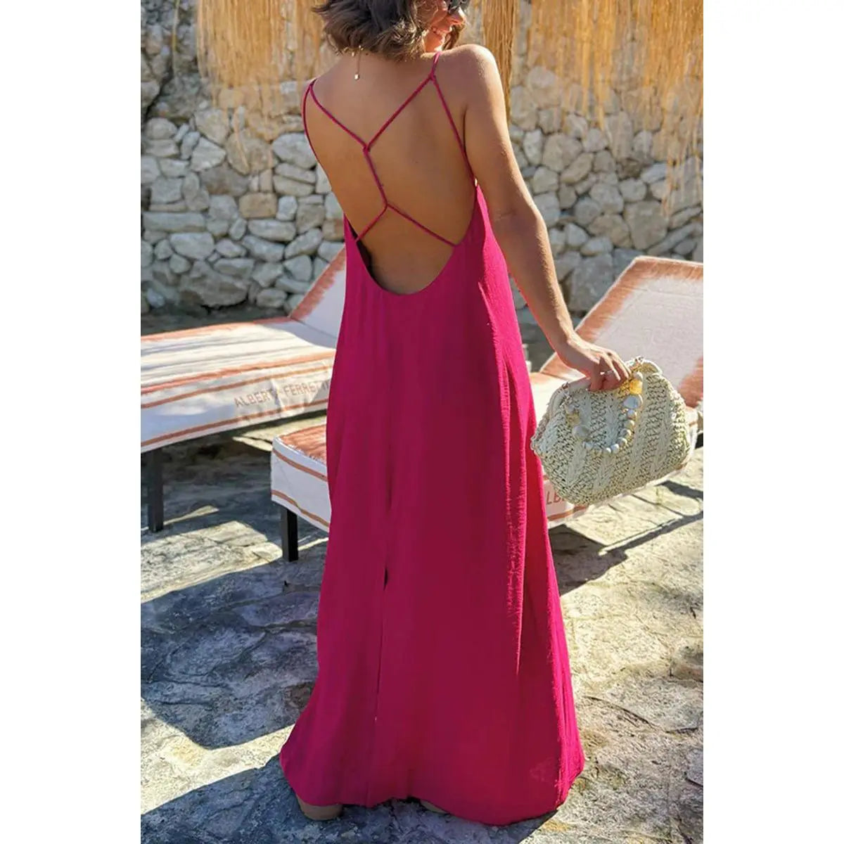 Sexy Crisscross Backless Beach Dress for Women, Long Flowy Summer Sundress, Tropical Holiday & Vacation Maxi Dress