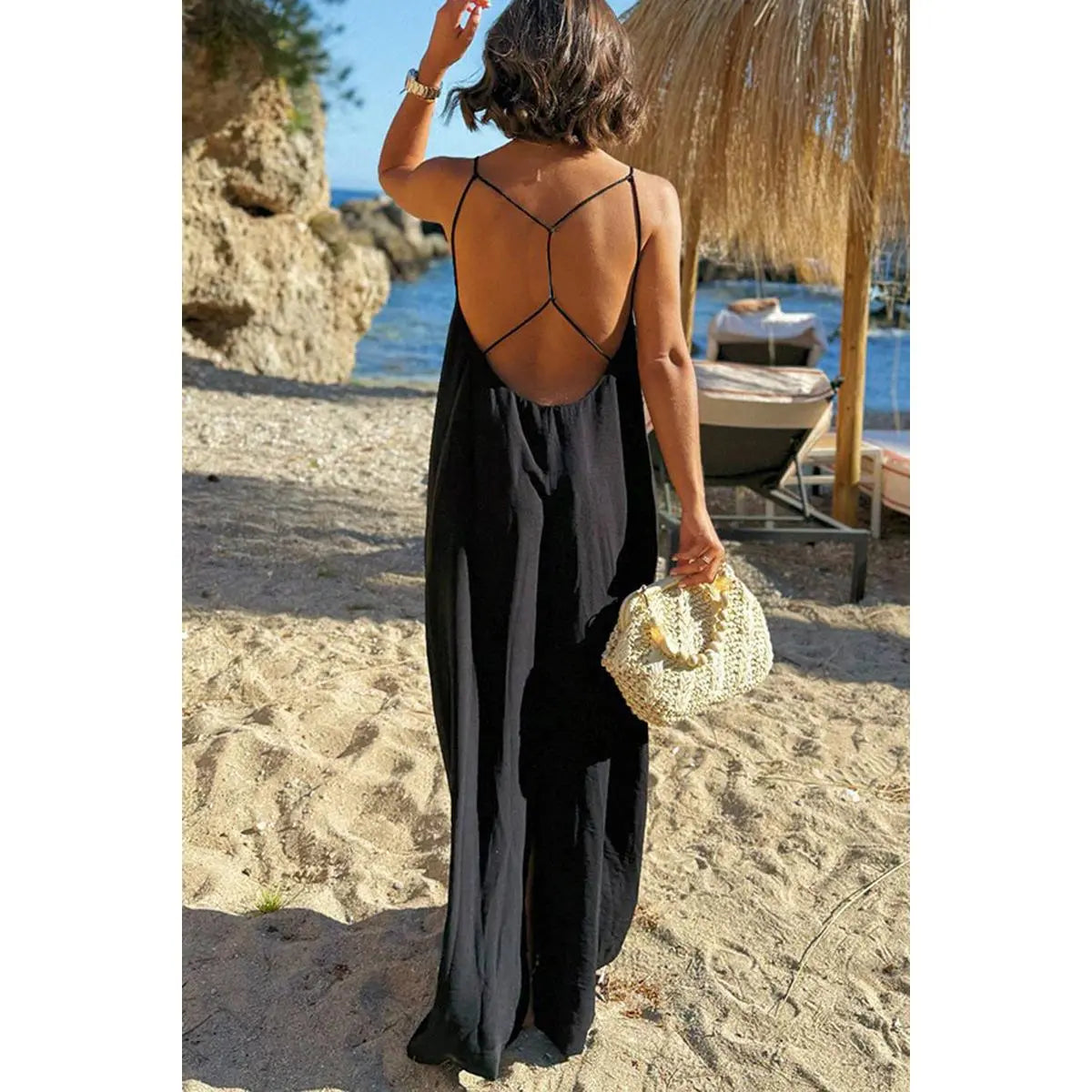 Sexy Crisscross Backless Beach Dress for Women, Long Flowy Summer Sundress, Tropical Holiday & Vacation Maxi Dress