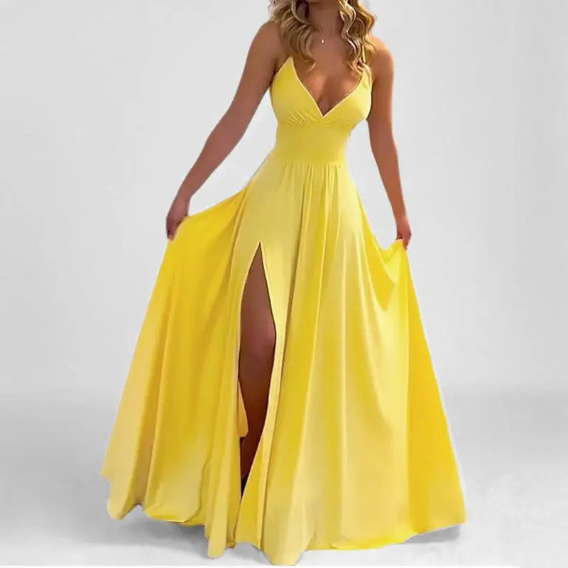 2026 Spring New Women'S Clothing, European and American Cross-Border Suspender Dress, Fashionable and Sexy Split-Ended Solid Color Dress