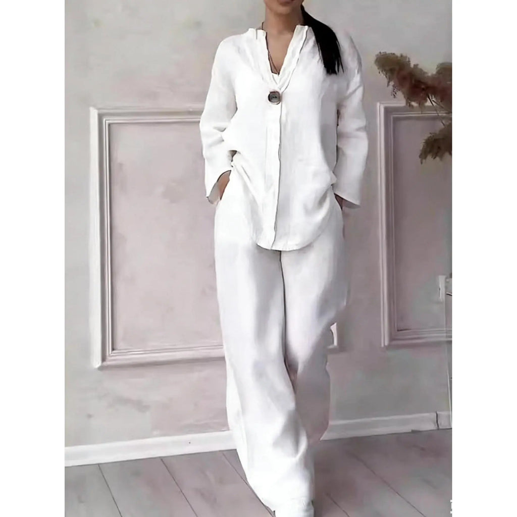 VVZ 2026 Spring/Summer New Arrival Women'S Casual Commuter Set Featuring a Breathable Long-Sleeve Shirt and Loose-Fit Pants—Comfortable and Stylish