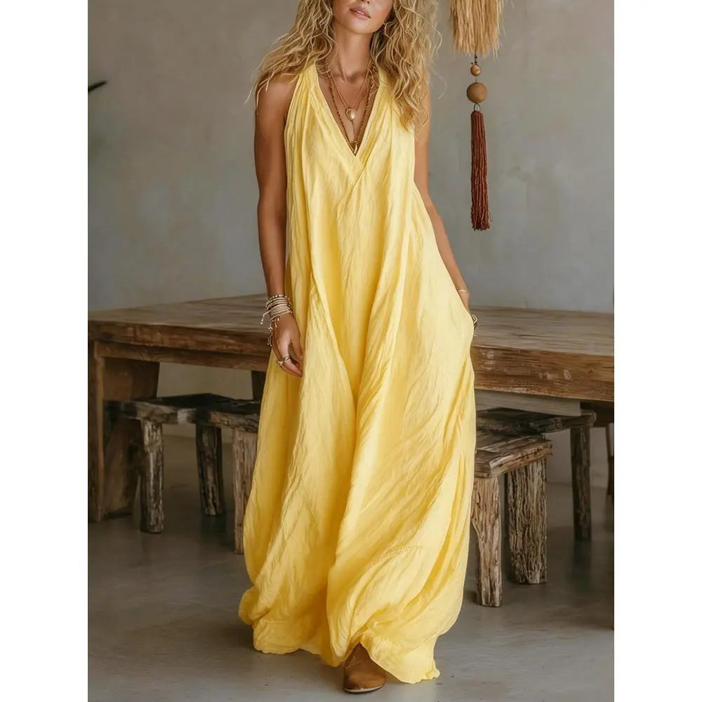Casual Sleeveless Hollow Holiday Jumpsuit 2026 Fashion High Street Wide Leg Playsuits Simple Solid Color V-Neck Summer Rompers